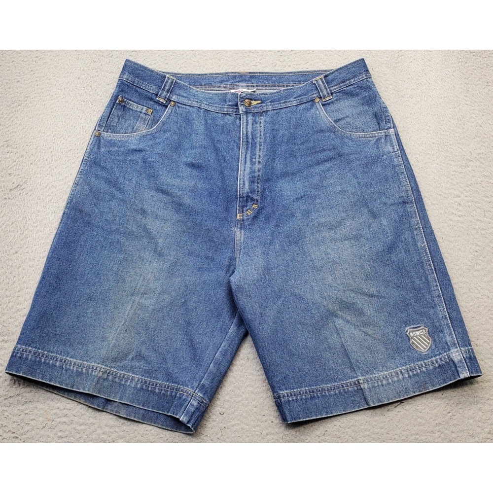 K-Swiss Denim‎ Shorts Mens 38 Blue Classic Fit Patch Logo Medium Wash Low Waist